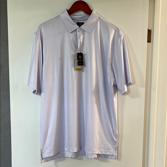 White and Lilac Polo Shirt with Classic Collar and Short Sleeves - Picture 1 of 9